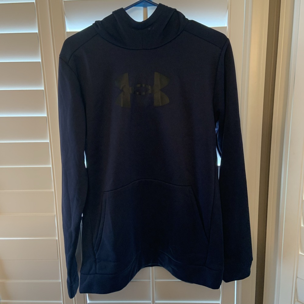 Under Armour Hoodie Youth Boys Size XL Navy Black Loose Fleece Big Logo  NWT $40